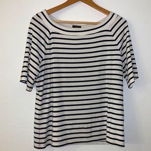 Talbots Petite Black and White Striped Short Sleeve Shirt